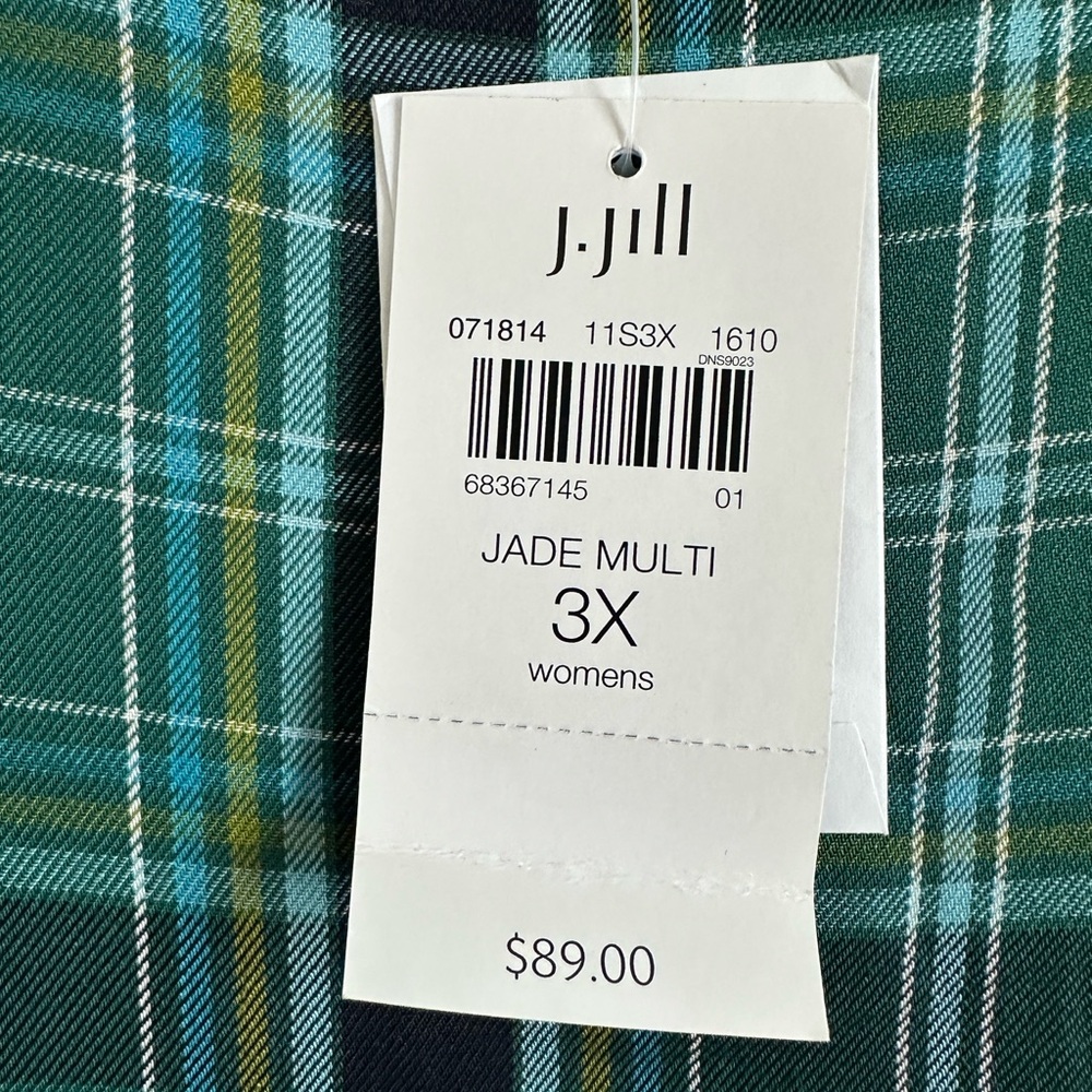 J. Jill Green Blue Plaid Tunic Top 3X NWT Boatneck 3/4 Sleeve Pocket Plus Sz - Picture 6 of 10